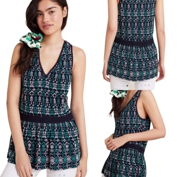 NWT Anthropologie Maeve Boho Embroidered Crochet Peplum StyleTop - Picture 2 of 11